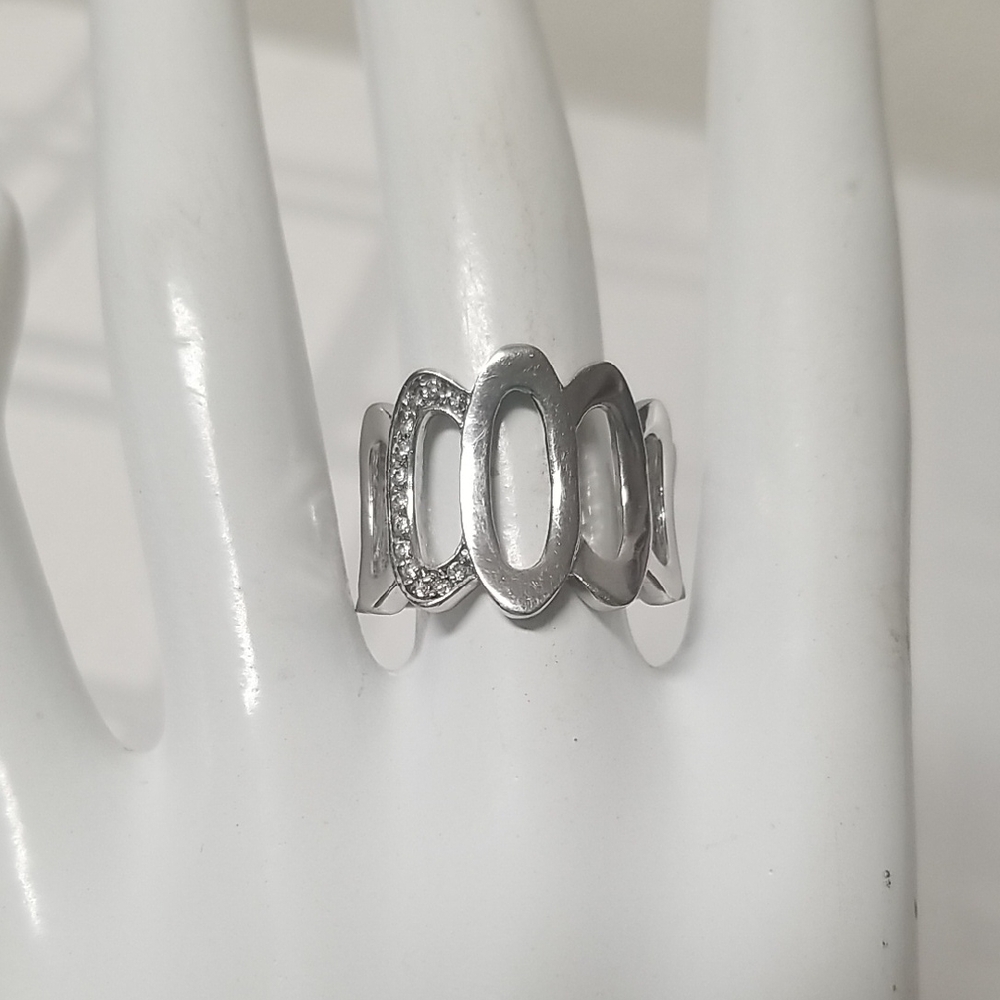 RSC Ring, Rhodium Over Alloy W/CZ Or Swarovski, Sz 8, EUC